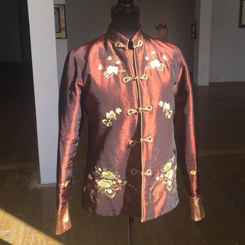 Beautiful Iridescent chocolate brown with gold floral embroidery and det…